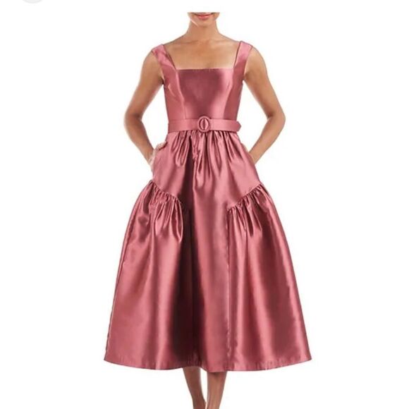 Kay Unger Lydia Satin Fit and Flare Dress in Rose- Size 2 - Picture 3 of 9